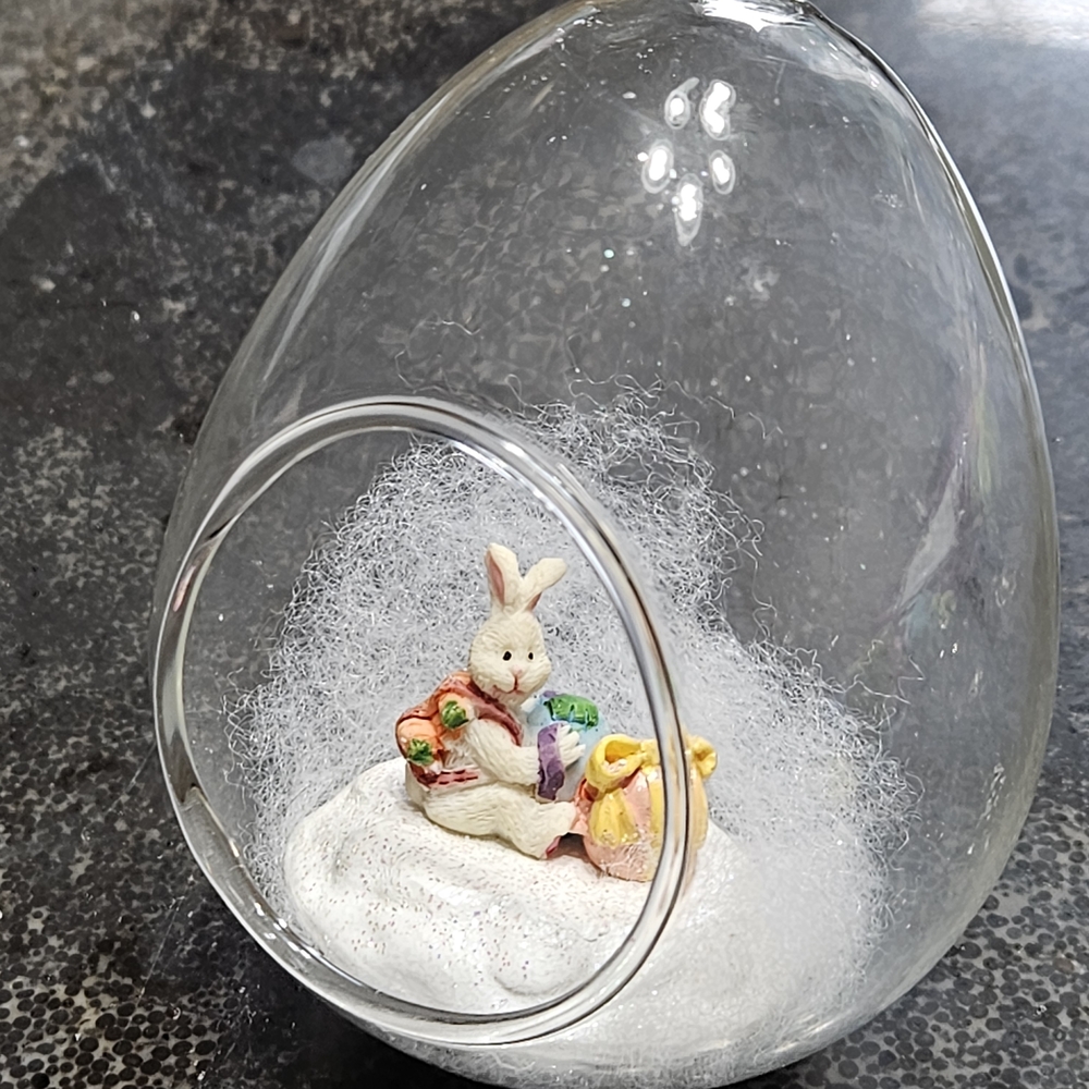 Glass Egg Terrarium with Bunny Figurine and Easter Eggs